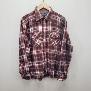 VTG 90s Woodland Flannel Shirt L 23.5" Chest Lined Bias Pockets Acrylic Plaid